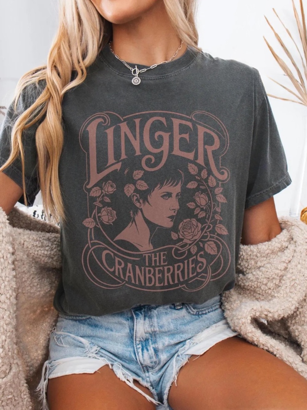 Comfort Colors Pepper Tee with Dusty Rose Graphic